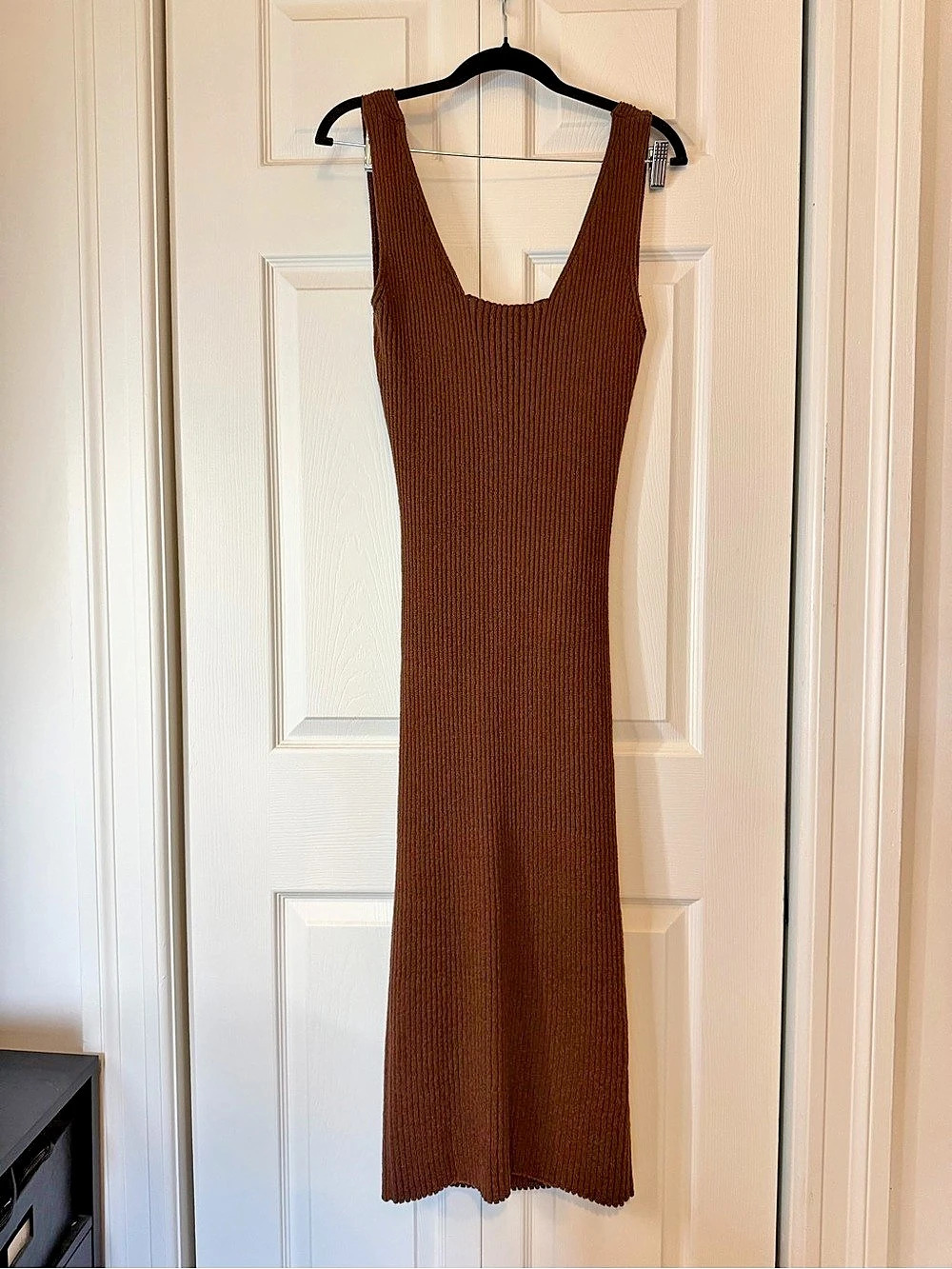 AMADI Ribbed Knit Cut Out Midi Dress Brown, XL